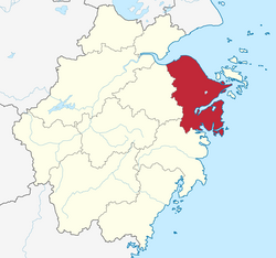 Location map of Ningbo, Zhejiang
